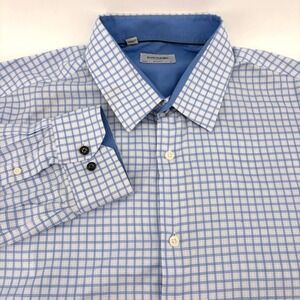 DUCHAMP LONDON Men's Blue Gingham Slim Fit Dress Shirt 18 46